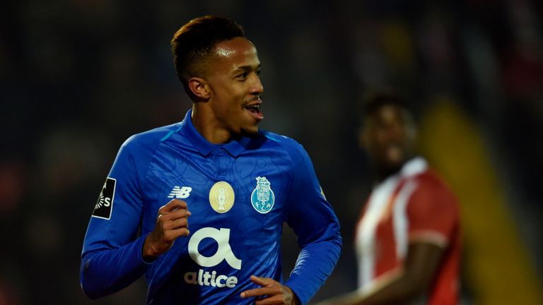 Porto defender Eder Militao celebrates a goal against Aves in January 2019