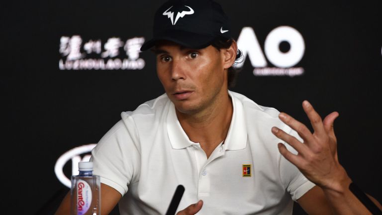 Spain's Rafael Nadal reacts during a press conference after his defeat to Serbia's Novak Djokovic in the men's singles final on day 14 of the Australian Open tennis tournament in Melbourne on January 27, 2019