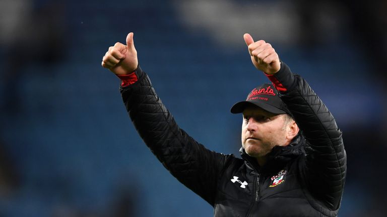 Ralph Hasenhuttl gives a thumbs up after Southampton's 2-1 away win over Leicester City