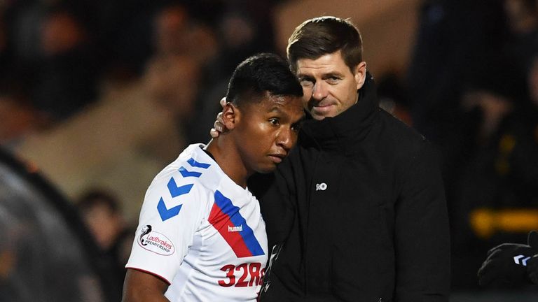Rangers manager Steven Gerrard (right) with Alfredo Morelos