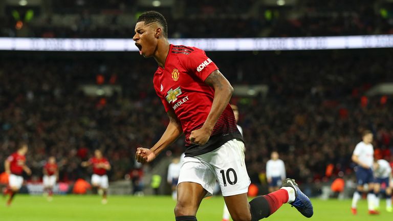 Marcus Rashford celebrates against Tottenham