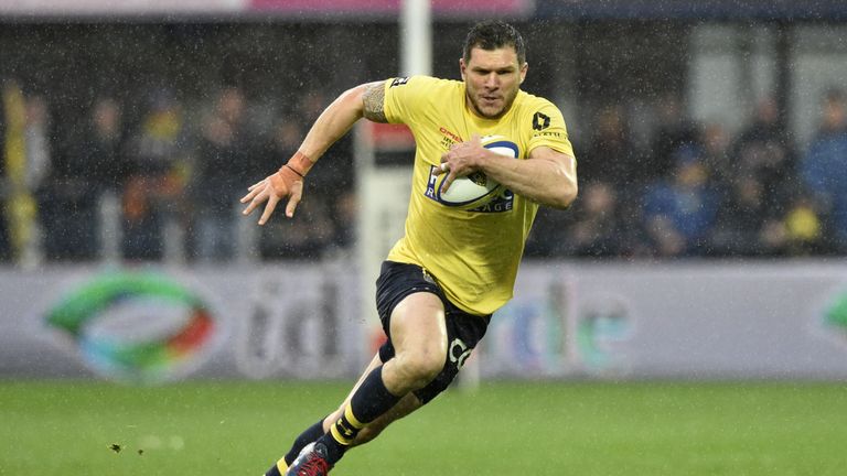Clermont's French winger Remy Grosso runs with the ball during the French Top 14 rugby union match between Clermont and Bordeaux-Begles at the Michelin Stadium in Clermont-Ferrand, central France, on april 14, 2018