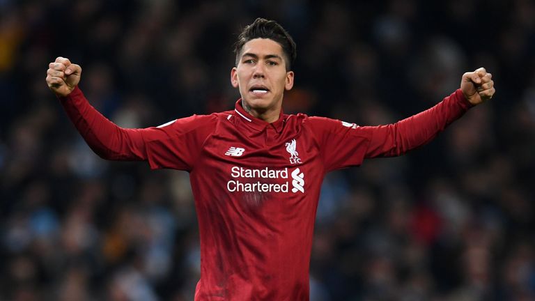 Roberto Firmino celebrates after heading in from close range