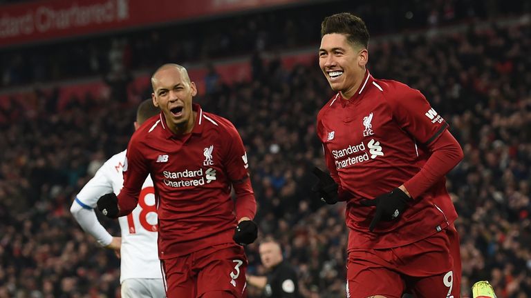 Roberto Firmino celebrates scoring Liverpool's second goal