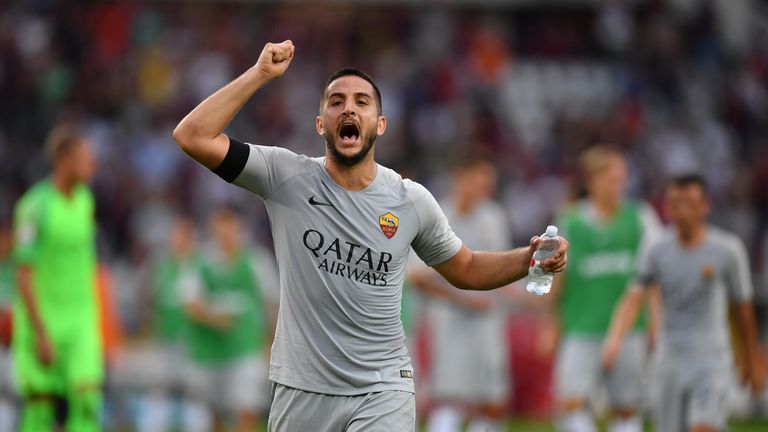 Kostas Manolas during the serie A match between Torino FC and AS Roma at Stadio Olimpico di Torino on August 19, 2018 in Turin, Italy.