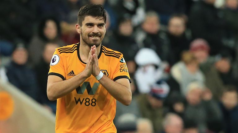 Ruben Neves gestures during the Premier League match between Newcastle United and Wolverhampton Wanderers at St James' Park on December 9, 2018