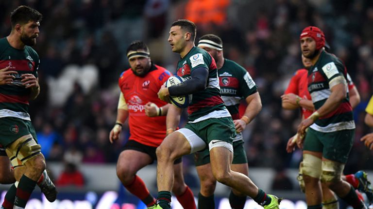 Jonny May attacks for Leicester during their Champions Cup match against Ulster