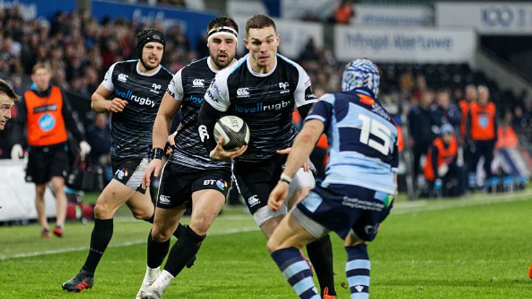 George North attacks during the Ospreys' win over Cardiff