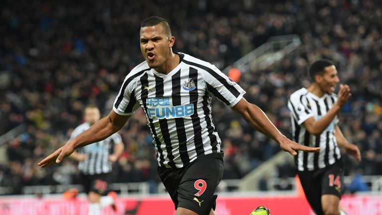 Salomon Rondon celebrates his goal against Manchester City