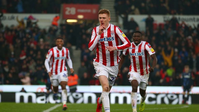 Stoke City's Sam Clucas celebrates scoring his side's first goal of the game