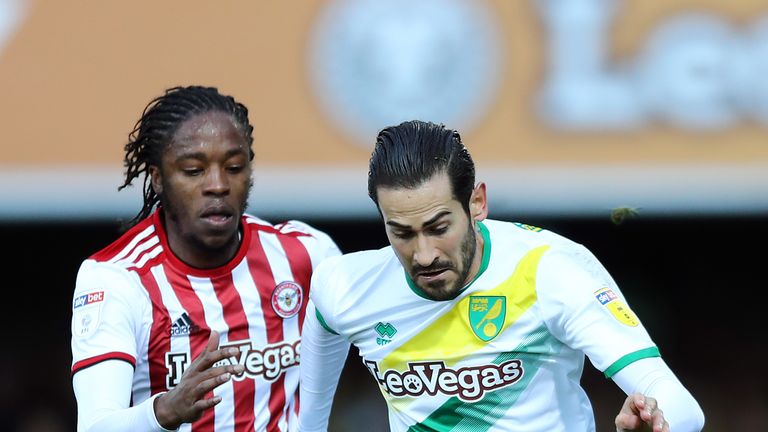 Romaine Sawyers in action for Brentford against Norwich