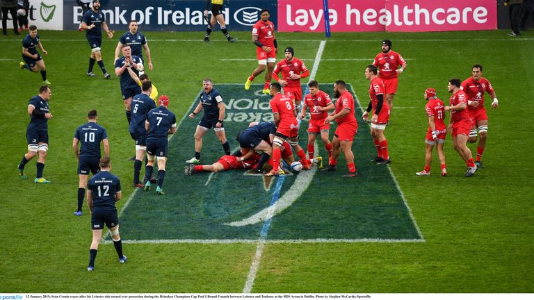 12 January 2019; Sean Cronin reacts after his Leinster side turned over possession during the Heineken Champions Cup Pool 1 Round 5 match between Leinster and Toulouse at the RDS Arena in Dublin. Photo by Stephen McCarthy/Sportsfile