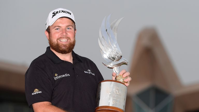Shane Lowry of Ireland celebrates with the winner&#39;s trophy after Day Four of the Abu Dhabi HSBC Golf Championship at Abu Dhabi Golf Club on January 19, 2019 in Abu Dhabi, United Arab Emirates