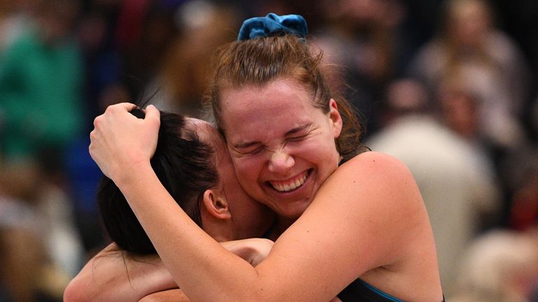 Surrey Storm's Sigi Burger celebrates after their victory of Team Bath