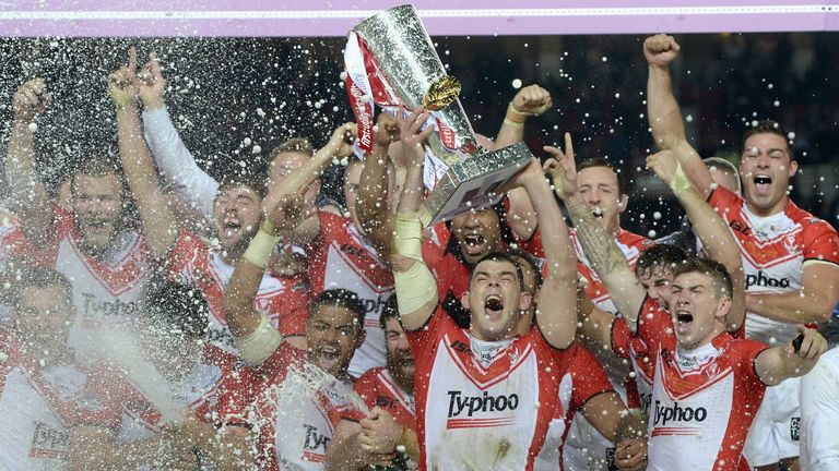  during the First Utility Super League Grand Final between St Helens and Wigan Warriors at Old Trafford on October 11, 2014 in Manchester, England.