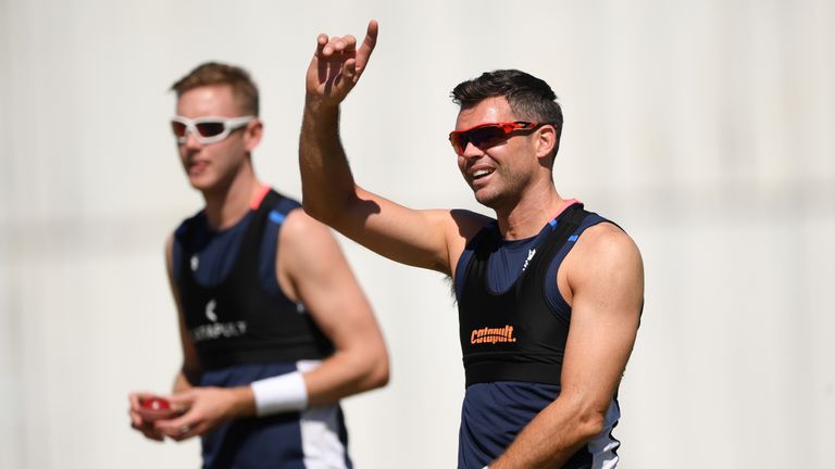 Stuart Broad and James Anderson prepare for the first Test against Windies