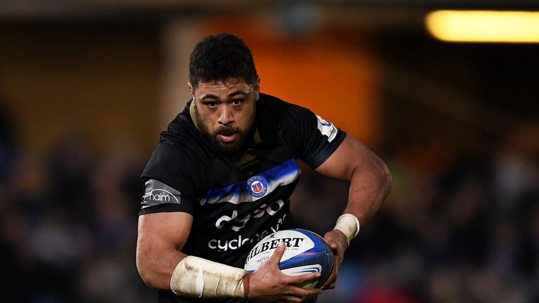 Taulupe Faletau of Bath Rugby makes a break during the Champions Cup match between Bath Rugby and Wasps at Recreation Ground on January 12, 2019 in Bath, United Kingdom.