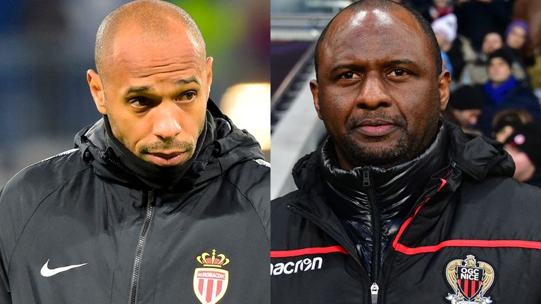 Thierry Henry and Patrick Vieira go head-to-head for the first time as managers when Monaco face Nice in Ligue 1 on Wednesday