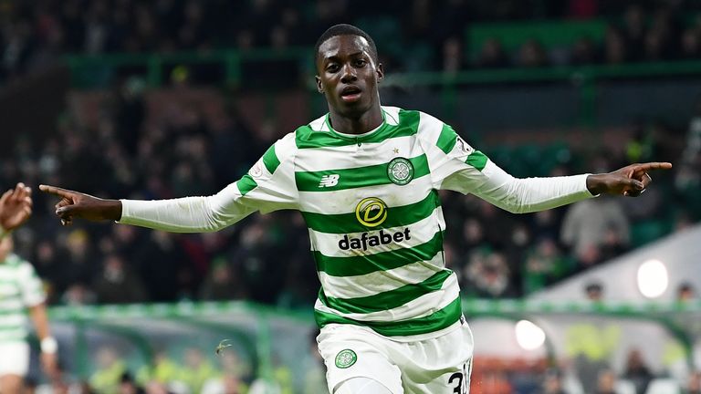 23/01/19 LADBROKES PREMIERSHIP.CELTIC V ST MIRREN.CELTIC PARK - GLASGOW.Timothy Weah celebrates his goal for Celtic to make it 4-0