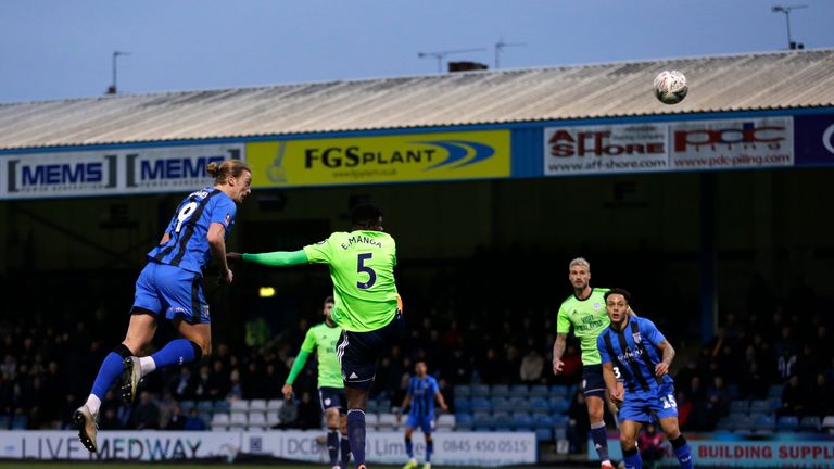 Tom Eaves during the FA Cup Third Round match between Gillingham and Cardiff City at Priestfield Stadium on January 5, 2019 in Gillingham, United Kingdom.