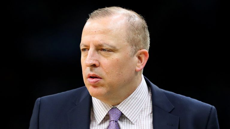 Tom Thibodeau during the 115-102 road loss to the Boston Celtics