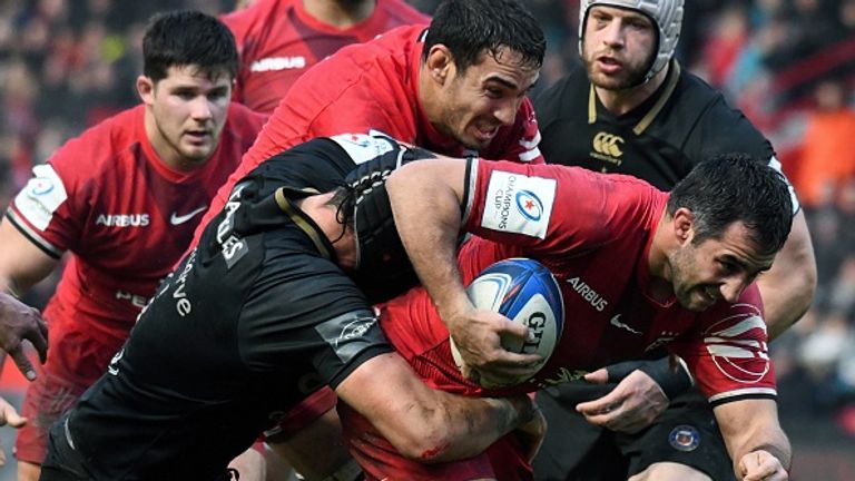 Toulouse flanker Louis-Benoit Madaule attacks during their win over Bath