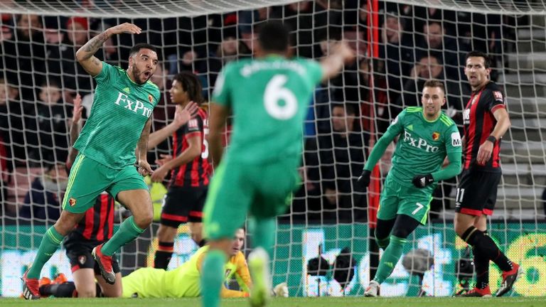 Watford's Troy Deeney celebrates scoring his side's first goal of the game