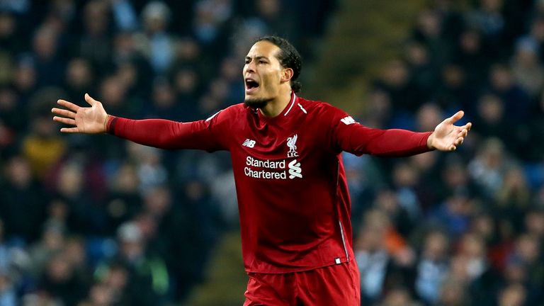 Liverpool's Virgil van Dijk during the 2-1 defeat away to Manchester City