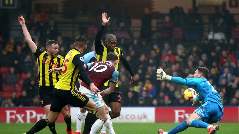 Ashley Barnes shoots wide from close range for Burnley