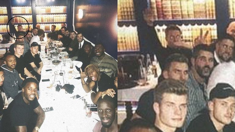 Hennessey, pictured top left, at the team meal on Saturday evening (instagram/maxmeyer95)