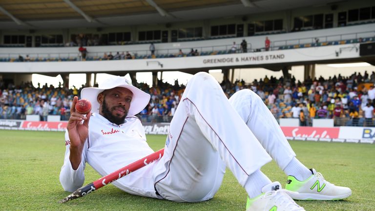 Roston Chase took 8-60 as Windies thrashed England in the first Test