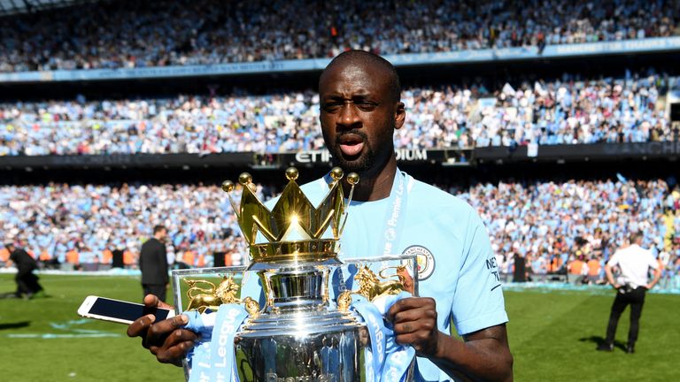  during the Premier League match between Manchester City and Huddersfield Town at Etihad Stadium on May 6, 2018 in Manchester, England.