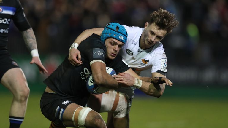 Zach Mercer (left) was among the try scorers as Bath picked up a Champions Cup win over Wasps