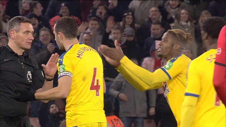 zaha sent off for applauding referee