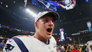 Rob Gronkowski celebrates the Patriots' Super Bowl win over the LA Rams