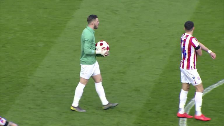 Stoke City&#39;s Jack Butland wears a tribute kit to Gordon Banks who passed away in February 2019.