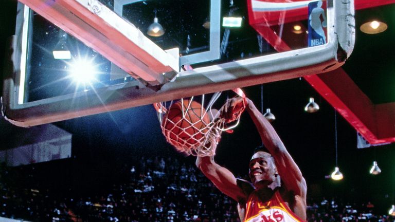 Dominique Wilkins jam the ball home in the 1988 All-Star Slam Dunk Contest