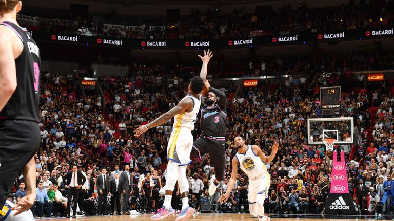 Dwyane Wade shoots his game-winning shot at the buzzer against Golden State