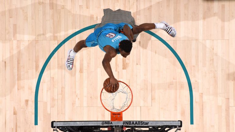 Hamidou Diallo vaults over Shaquille O&#39;Neal to slam home a spectacular jam in the All-Star Dunk Contest