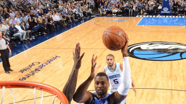 Harrison Barnes in action in his final game for the Dallas Mavericks