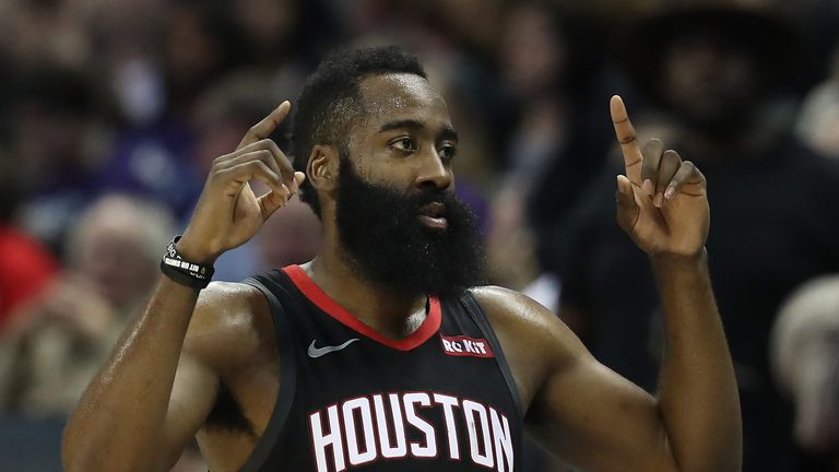 James Harden celebrates another 30-point game in a Rockets victory