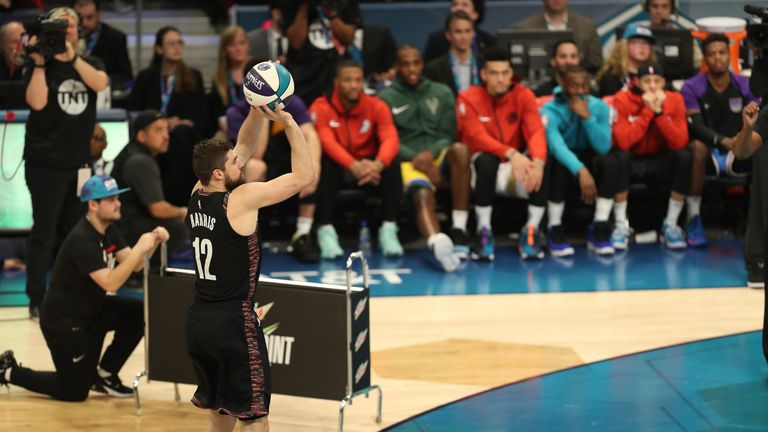 Joe Harris fires a trey during the Three-Point Contest