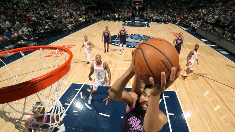 Karl-Anthony Towns finishes at the rim against Houston