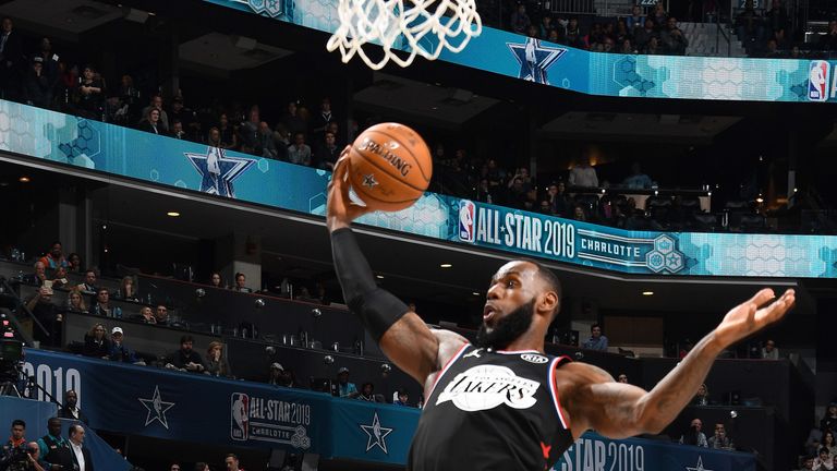 LeBron James corrals a rebound during the All-Star Game