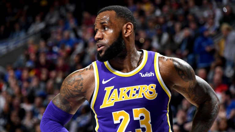 LeBron James shows concern during a Lakers game