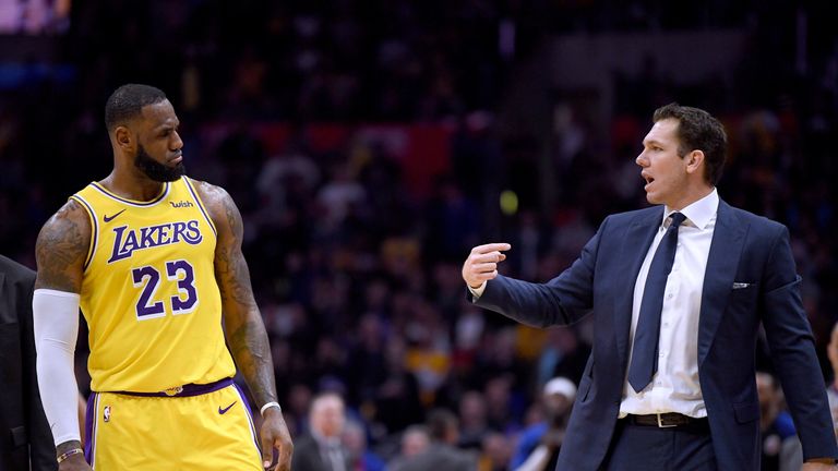 LeBron James and Lakers coach Luke Walton exchange words