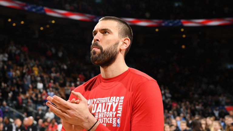 Marc Gasol pictured during introductions prior to a Raptors game