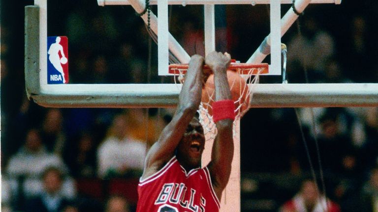 Michael Jordan in action during the 1988 All-Star Dunk Contest