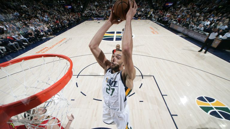 Rudy Gobert rams home a dunk against Atlanta