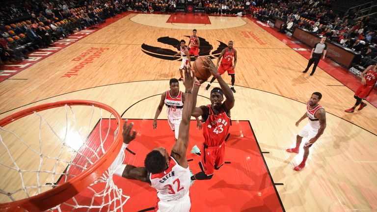 Pascal Siakam attacks the basket against Washington